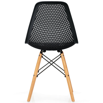 Set of 2 Modern Plastic Hollow Dining Chairs with Wooden Legs for Home and Office - Black