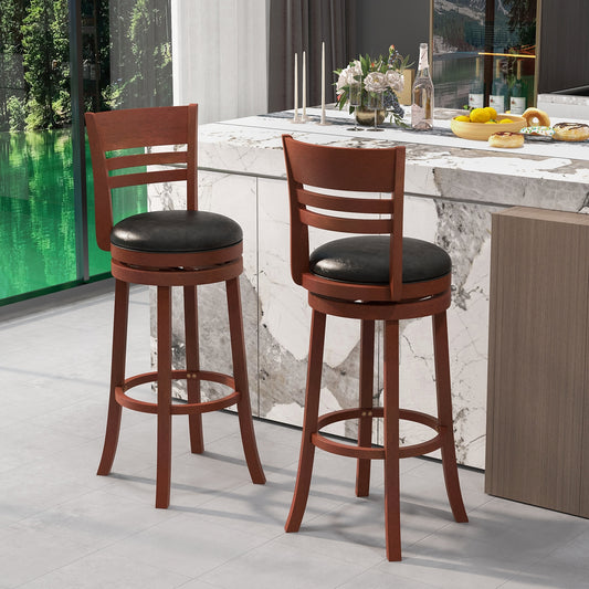 Set of 2 Swivel Bar Stools with PU Upholstered Seats and Solid Wood Legs, 31.5" Bar Height Chairs