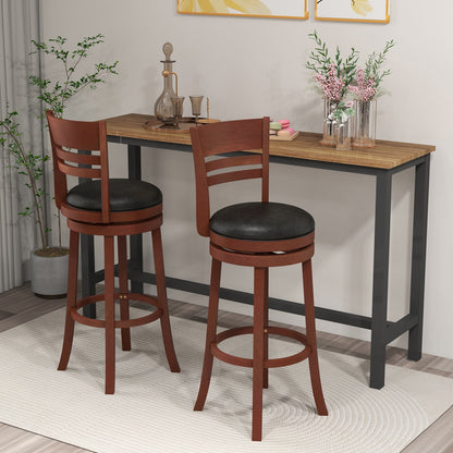 Set of 2 Swivel Bar Stools with PU Upholstered Seats and Solid Wood Legs, 31.5" Bar Height Chairs