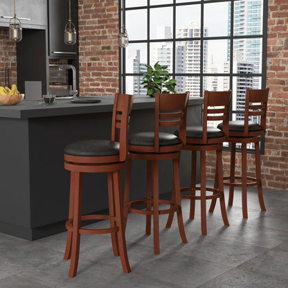 Set of 2 Swivel Bar Stools with PU Upholstered Seats and Solid Wood Legs, 31.5" Bar Height Chairs