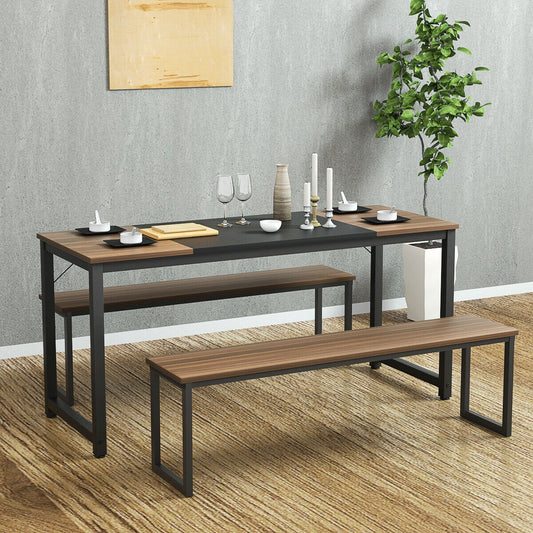 Modern 63 Inch Rectangular Dining Table with Solid Metal Frame and Wood Grain Top