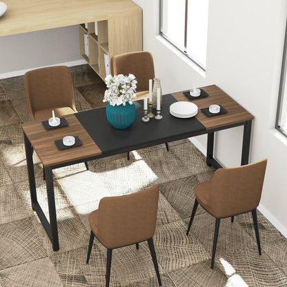 Modern 63 Inch Rectangular Dining Table with Solid Metal Frame and Wood Grain Top