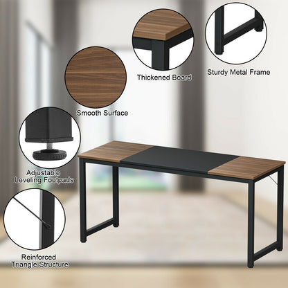 Modern 63 Inch Rectangular Dining Table with Solid Metal Frame and Wood Grain Top