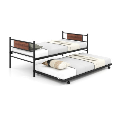 Twin Metal Daybed with Trundle and Wood Panel Accents