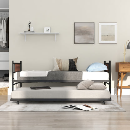 Twin Metal Daybed with Trundle and Wood Panel Accents