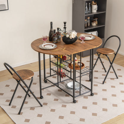 Modern 3 Piece Folding Dining Set with Drop Leaf Table and Comfortable Chairs