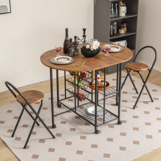 Modern 3 Piece Folding Dining Set with Drop Leaf Table and Comfortable Chairs