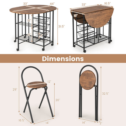 Modern 3 Piece Folding Dining Set with Drop Leaf Table and Comfortable Chairs