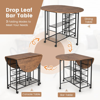 Modern 3 Piece Folding Dining Set with Drop Leaf Table and Comfortable Chairs