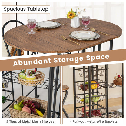 Modern 3 Piece Folding Dining Set with Drop Leaf Table and Comfortable Chairs