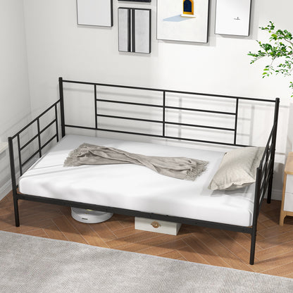 Metal Twin Size Daybed Sofa Frame with Armrests and Backrest for Living Room or Guest Room