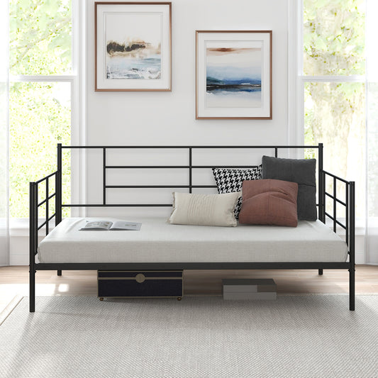Metal Twin Size Daybed Sofa Frame with Armrests and Backrest for Living Room or Guest Room