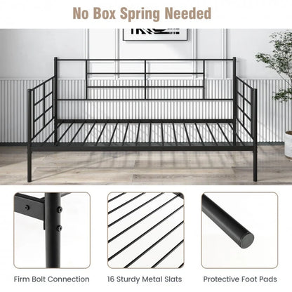 Metal Twin Size Daybed Sofa Frame with Armrests and Backrest for Living Room or Guest Room