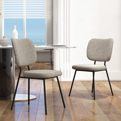 2-Piece Modern Armless Dining Chairs with Linen Upholstery in Grey
