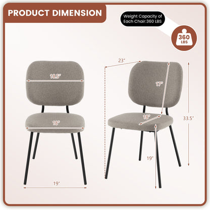 2-Piece Modern Armless Dining Chairs with Linen Upholstery in Grey