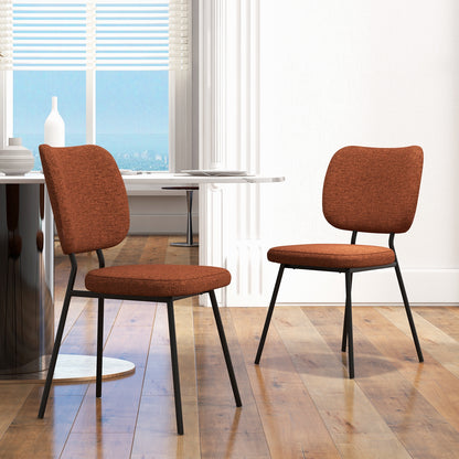 2-Piece Modern Armless Dining Chairs with Linen Upholstery in Orange