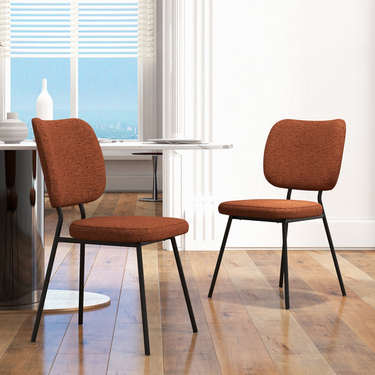 2-Piece Modern Armless Dining Chairs with Linen Upholstery in Orange