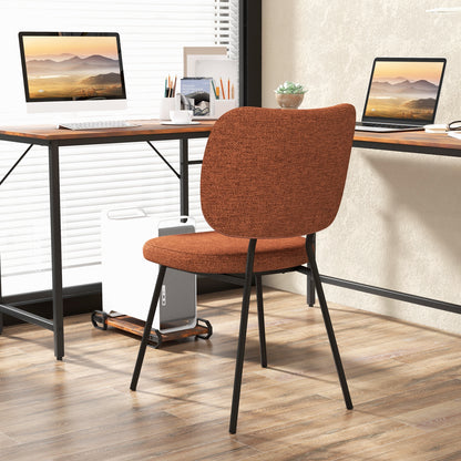 2-Piece Modern Armless Dining Chairs with Linen Upholstery in Orange