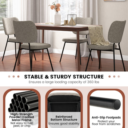 2-Piece Modern Armless Dining Chairs with Linen Upholstery in Grey