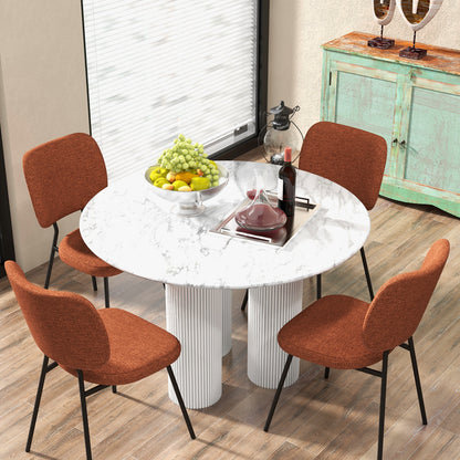 2-Piece Modern Armless Dining Chairs with Linen Upholstery in Orange