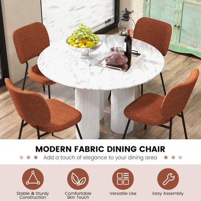 2-Piece Modern Armless Dining Chairs with Linen Upholstery in Orange