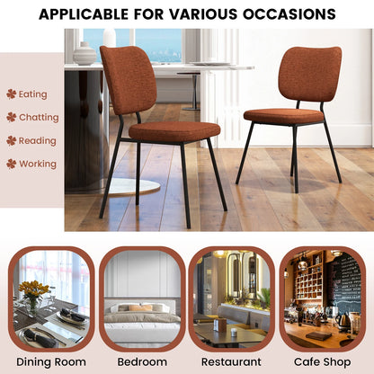 2-Piece Modern Armless Dining Chairs with Linen Upholstery in Orange