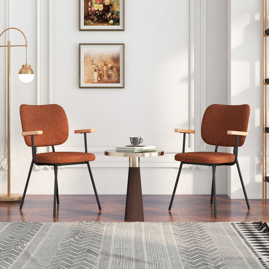 2-Piece Modern Dining Chairs with Armrests and Curved Backrest in Orange