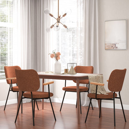 2-Piece Modern Dining Chairs with Armrests and Curved Backrest in Orange