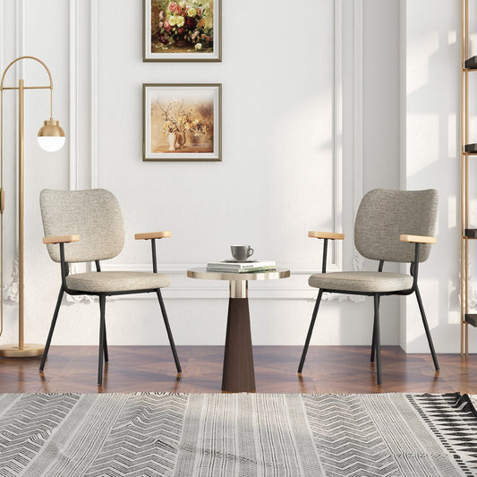 2-Piece Modern Dining Chairs with Armrests and Curved Backrest in Grey