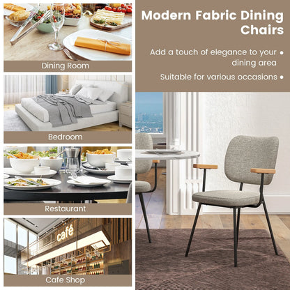 2-Piece Modern Dining Chairs with Armrests and Curved Backrest in Grey