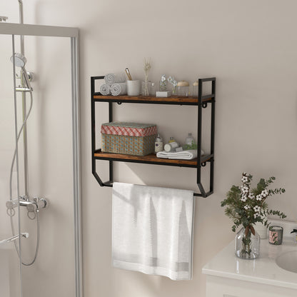 Wall-Mounted Storage Shelf with Metal Frame and Towel Rack for Bathroom