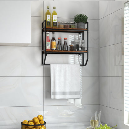 Wall-Mounted Storage Shelf with Metal Frame and Towel Rack for Bathroom