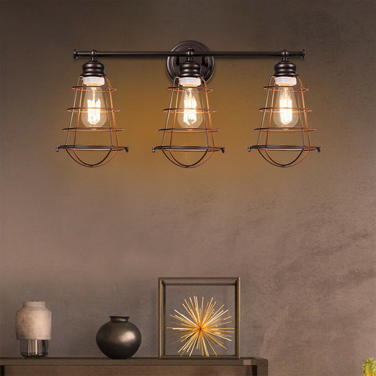 Vintage Inspired 3 Light Bathroom Vanity Sconce with Cage Design and Oil-Rubbed Bronze Finish