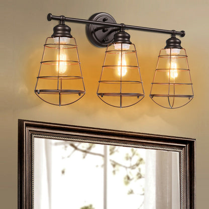 Vintage Inspired 3 Light Bathroom Vanity Sconce with Cage Design and Oil-Rubbed Bronze Finish
