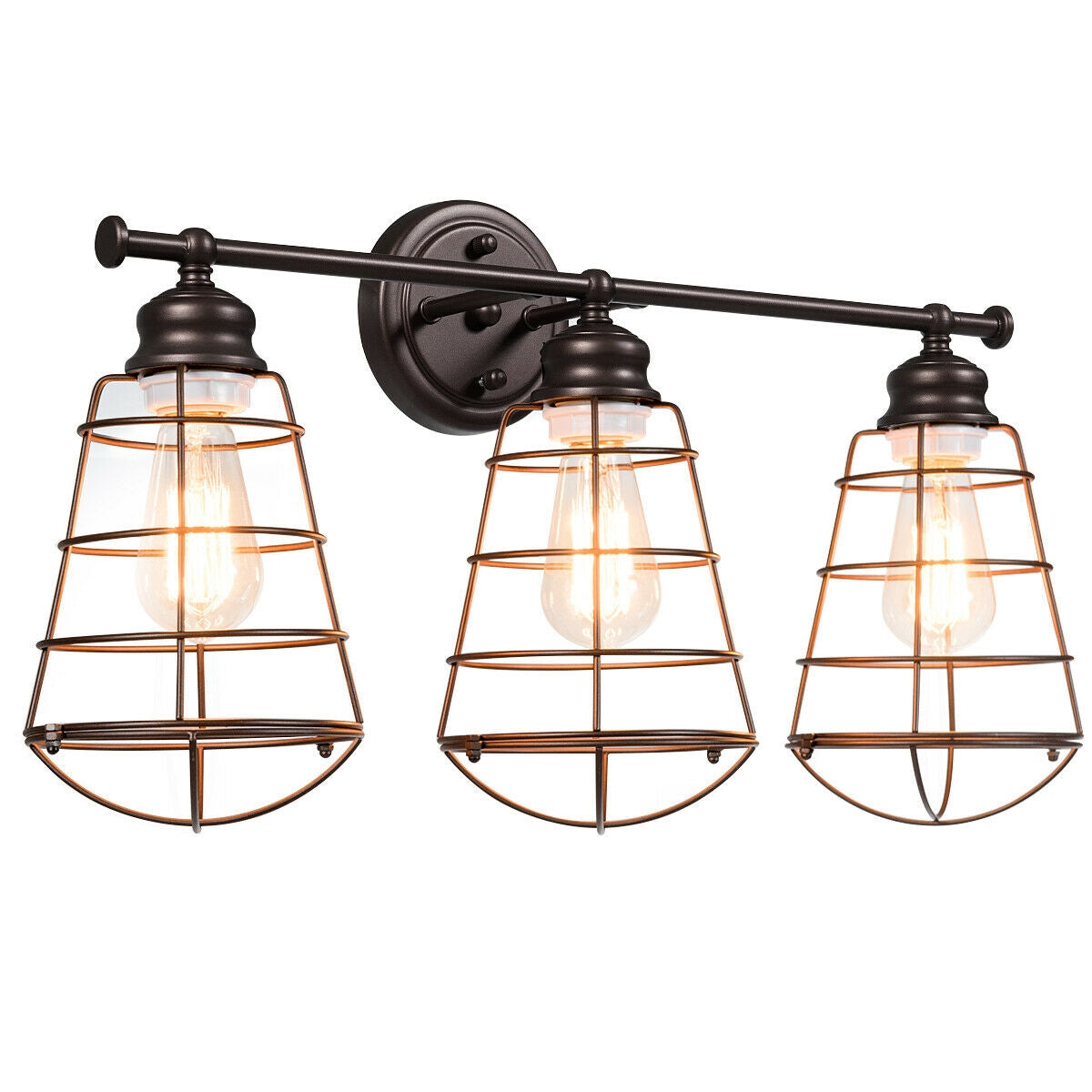Vintage Inspired 3 Light Bathroom Vanity Sconce with Cage Design and Oil-Rubbed Bronze Finish
