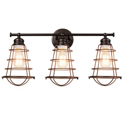 Vintage Inspired 3 Light Bathroom Vanity Sconce with Cage Design and Oil-Rubbed Bronze Finish