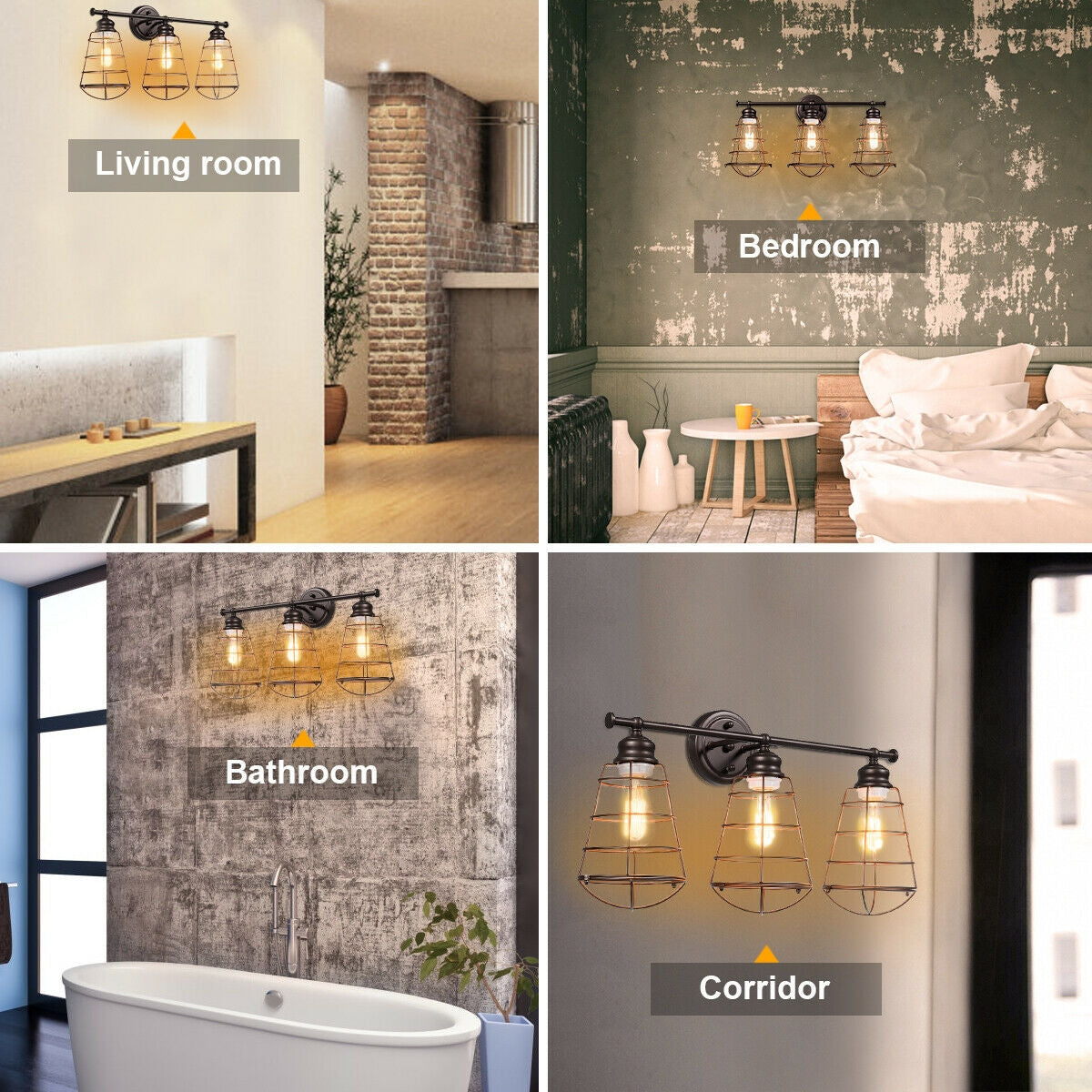 Vintage Inspired 3 Light Bathroom Vanity Sconce with Cage Design and Oil-Rubbed Bronze Finish