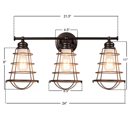 Vintage Inspired 3 Light Bathroom Vanity Sconce with Cage Design and Oil-Rubbed Bronze Finish