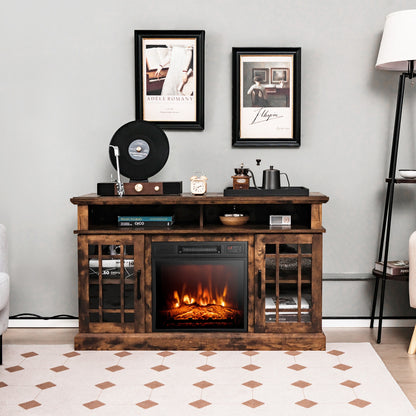 Modern 48 Inch TV Stand with Electric Fireplace and Adjustable Cabinets for TVs Up to 55 Inches - Brown