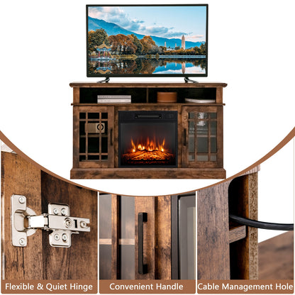 Modern 48 Inch TV Stand with Electric Fireplace and Adjustable Cabinets for TVs Up to 55 Inches - Brown