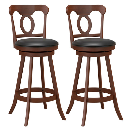 Pair of Swivel Bar Stools with Curved Back and Built-in Footrest, Height 30 Inch