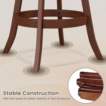 Pair of Swivel Bar Stools with Curved Back and Built-in Footrest, Height 30 Inch