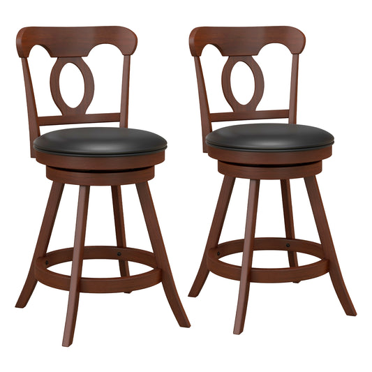 Pair of Swivel Bar Stools with Curved Back and Built-in Footrest, Height 24 Inch
