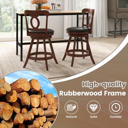 Pair of Swivel Bar Stools with Curved Back and Built-in Footrest, Height 24 Inch