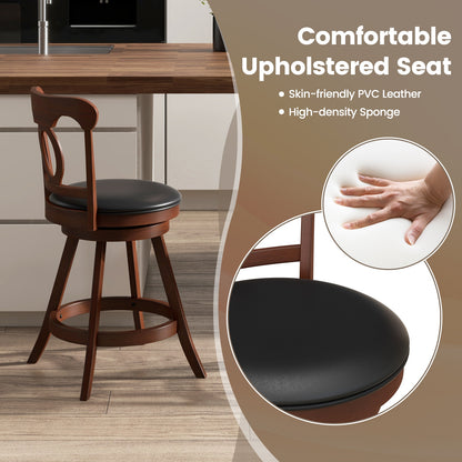 Pair of Swivel Bar Stools with Curved Back and Built-in Footrest, Height 24 Inch