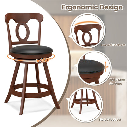 Pair of Swivel Bar Stools with Curved Back and Built-in Footrest, Height 24 Inch