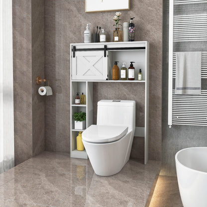 4 Tier Bathroom Storage Cabinet with Sliding Barn Door