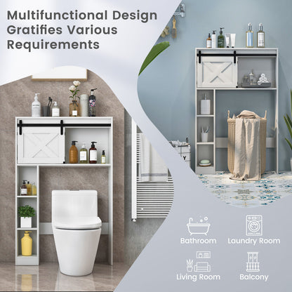 4 Tier Bathroom Storage Cabinet with Sliding Barn Door