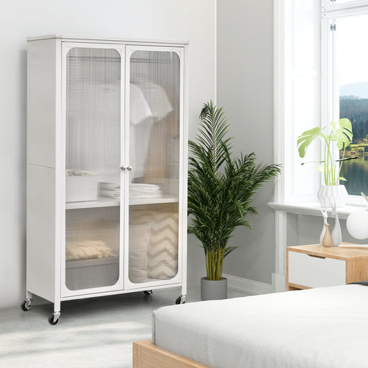 Mobile Rolling Wardrobe Closet with Adjustable Shelf and Hanging Rod – Modern Storage Armoire