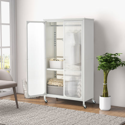 Mobile Rolling Wardrobe Closet with Adjustable Shelf and Hanging Rod – Modern Storage Armoire